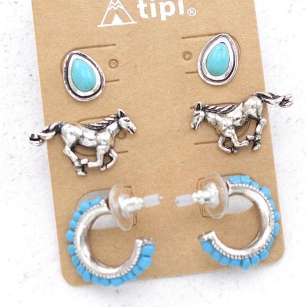 3 pairs Turquoise Stud Earrings